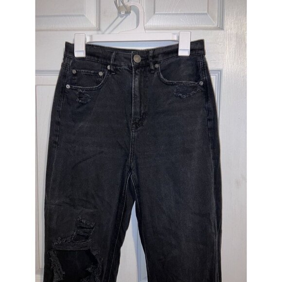 AMERICAN EAGLE Womens Black Wash Distressed Mom Straight Jeans Size 6 Short - Picture 4 of 15